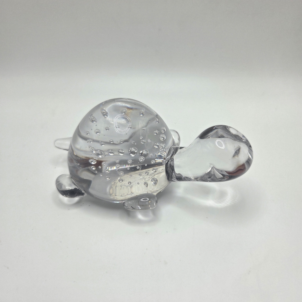 Vintage Clear Glass Turtle Figurine Bubble Paperweight